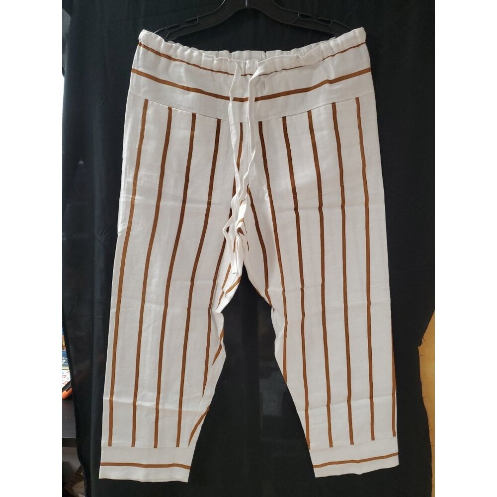 And Andrea AndAndrea Women's Fisherman's Pants Linen Toffee Stripes Sz. M NEW